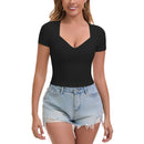 Women Short Sleeve Crop Tops Stretchy Cute Basic Tees-006
