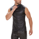 Galabris Men's Soft Matte Leather Tank Top Full Zipper Slim Fitted Shirt-240