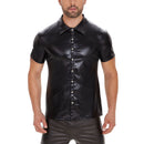 Galabris Men's Patent Leather Shirt Short Sleeve Basic Lapel T-Shirts -254