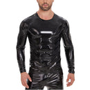 Galabris Men's Shiny Leather T-Shirt Long Sleeve Stretch Fit Top -258