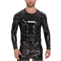 Galabris Men's Shiny Leather T-Shirt Long Sleeve Stretch Fit Top -258
