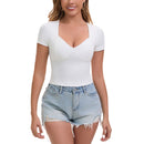 Women Short Sleeve Crop Tops Stretchy Cute Basic Tees-006