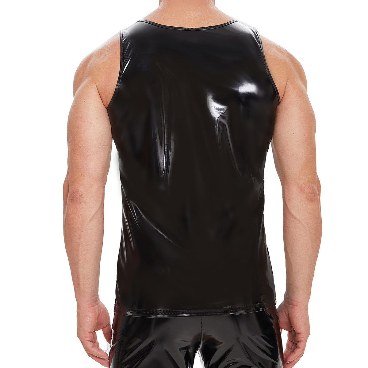 Galabris Men's Shiny Leather Tank Top Black Sleeveless Sexy T-shirt Clubwear-242