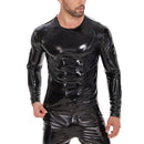 Galabris Men's Shiny Leather T-Shirt Long Sleeve Stretch Fit Top -258