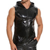 Galabris Men's Shiny Leather Tank Top Hoodies Shirts Sleeveless -246