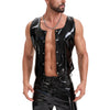 Men's Shiny Leather Tank Top Sexy Slim Fit Crewneck Vest Motorcycle Jacket-262