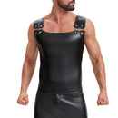 Men's Soft Matte Leather Tank Top, Shiny Trim Shoulder Strap Jacket, Slim Fit Casual Stretch Vest Solid