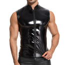 Galabris Men's Shiny Leather Casual Shirt Sleeveless Full Zipper -241