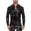 Galabris Men's Shiny Leather T-shirt Long Sleeve Lace Up Jacket Clubwear -256