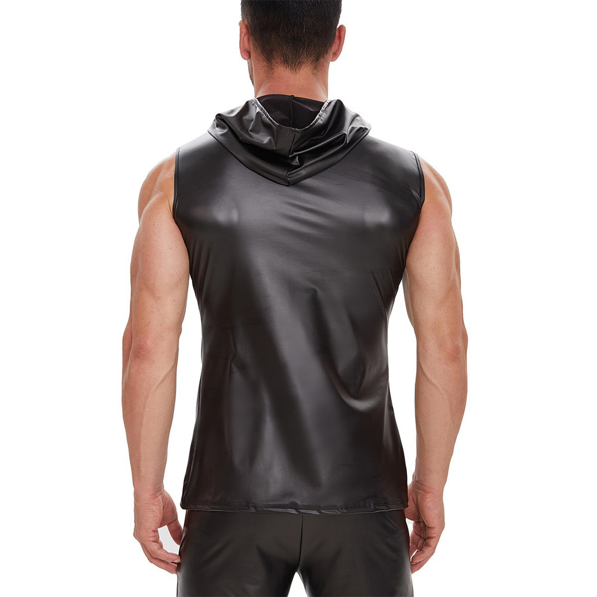 Galabris Men's Leather Tank Top Soft Matte Leather Hoodies Casual Vest-245