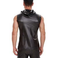 Galabris Men's Leather Tank Top Soft Matte Leather Hoodies Casual Vest-245