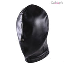 Black PU Leather Bondage Hood Full Head Sensory Deprivation Mask-003