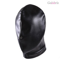 Black PU Leather Bondage Hood Full Head Sensory Deprivation Mask-003