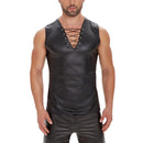 Galabris Men's Faux Leather Sleeveless Lace-Up Tank Top Muscle Shirt  -248
