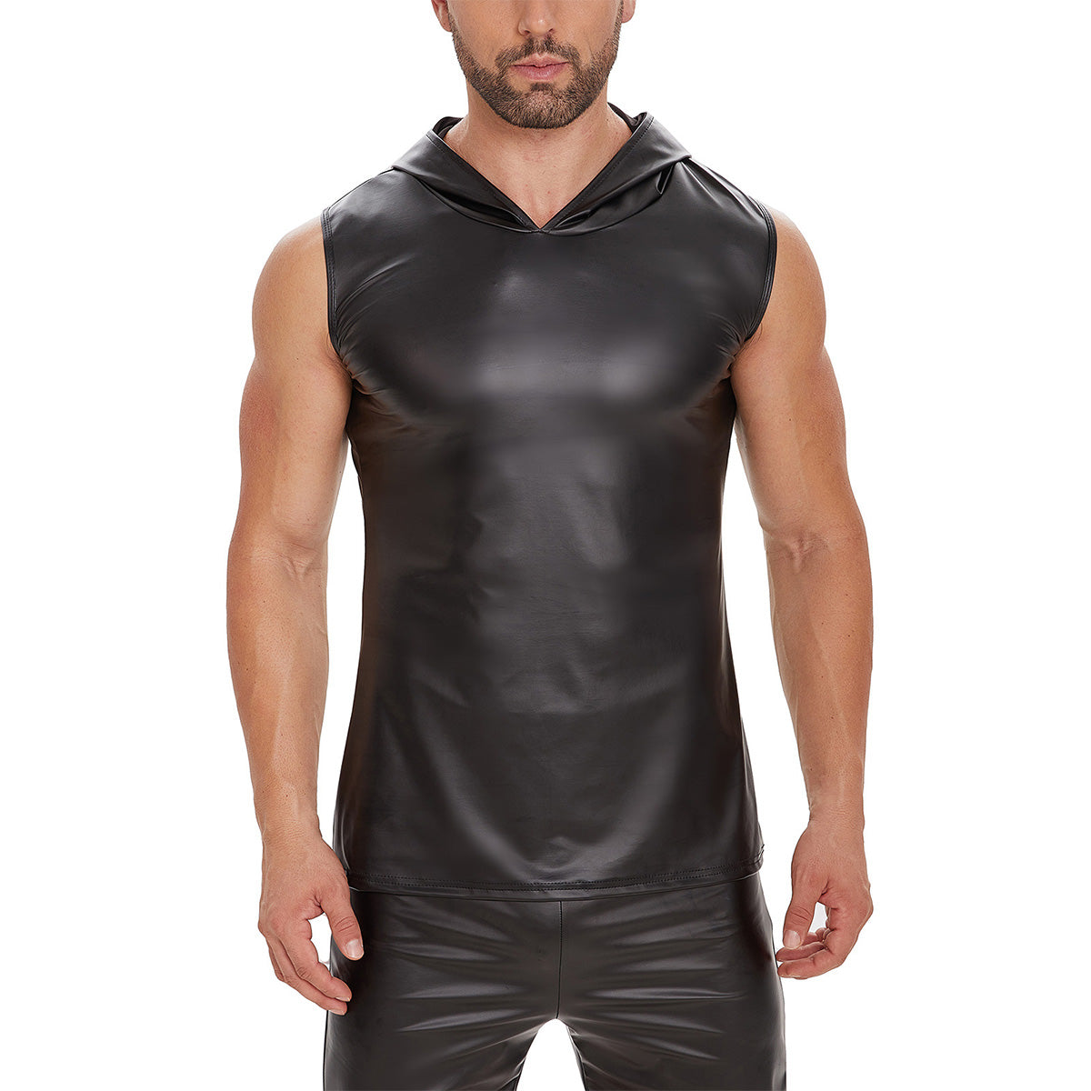 Galabris Men's Leather Tank Top Soft Matte Leather Hoodies Casual Vest-245