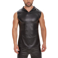 Galabris Men's Leather Tank Top Soft Matte Leather Hoodies Casual Vest-245