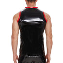 Galabris Men's Shiny Leather T-Shirt Crew Neck Front Zip Tank Top-243