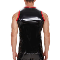 Galabris Men's Shiny Leather T-Shirt Crew Neck Front Zip Tank Top-243