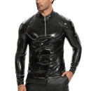 Galabris Men's Shiny Leather Shirt Long Sleeve Slim Fit Casual Tops -257