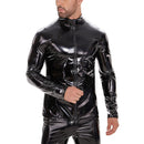Galabris Men’s Faux Leather Full-zip Jacket Shiny Slim Fit Stretch Top-260