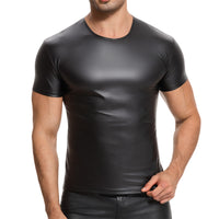 Galabris Men's Soft Matte Leather T-Shirt Short Sleeve Basic Tops-249