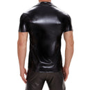 Galabris Men's Patent Leather Shirt Short Sleeve Basic Lapel T-Shirts -254