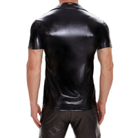 Galabris Men's Patent Leather Shirt Short Sleeve Basic Lapel T-Shirts -254