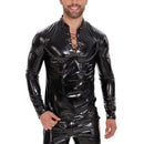 Galabris Men's Shiny Leather T-shirt Long Sleeve Lace Up Jacket Clubwear -256