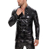 Galabris Men's Shiny Leather Shirt Long Sleeve Slim Fit Casual Tops -257