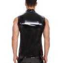 Galabris Men's Shiny Leather Casual Shirt Sleeveless Full Zipper -241