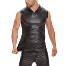 Galabris Men's Leather Tank Top Soft Matte Leather Hoodies Casual Vest-245
