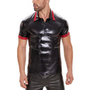 Galabris Men's Shiny Patent Leather T-Shirts Casual Slim Fit Leather Tops-252