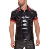 Galabris Men's Shiny Patent Leather T-Shirts Casual Slim Fit Leather Tops-252