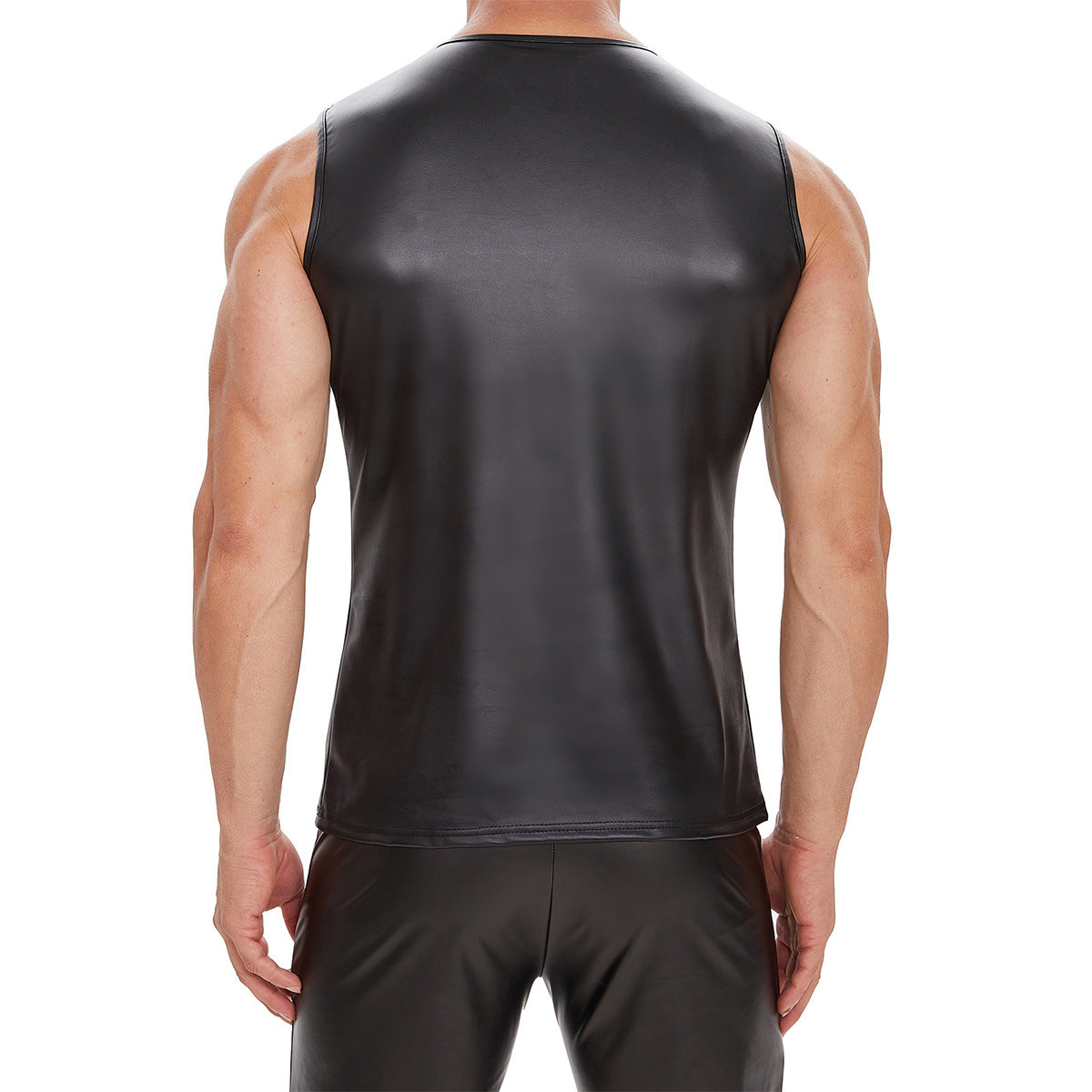 Galabris Men's Faux Leather Sleeveless Lace-Up Tank Top Muscle Shirt  -248
