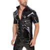 Galabris Men's Shiny Leather Shirt Short Sleeve Full Zipper Causal Coat -250