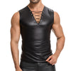 Galabris Men's Faux Leather Sleeveless Lace-Up Tank Top Muscle Shirt  -248