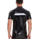 Galabris Men's Shiny Leather T-Shirt Short Sleeve Causal Crew Neck Shirt -255