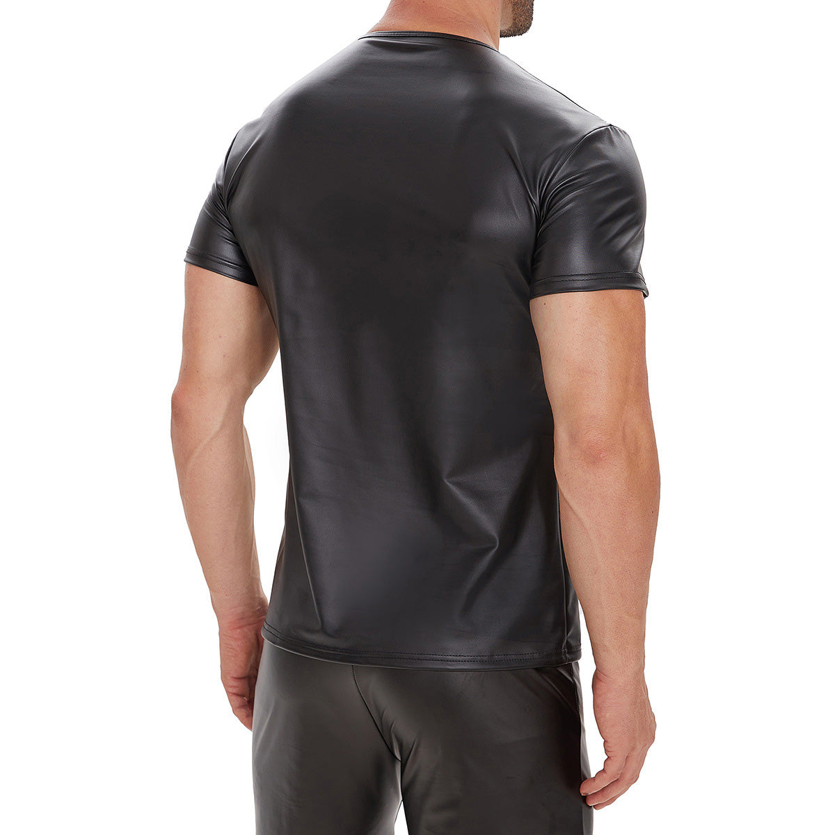 Galabris Men's Soft Matte Leather T-Shirt Short Sleeve Basic Tops-249