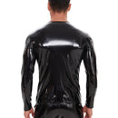 Galabris Men's Shiny Leather T-Shirt Long Sleeve Stretch Fit Top -258