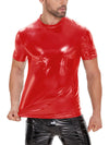 Galabris Men's Shiny Leather T-Shirt Short Sleeve Causal Crew Neck Shirt -255