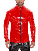 Galabris Men’s Faux Leather Full-zip Jacket Shiny Slim Fit Stretch Top-260