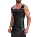 Men's Soft Matte Leather Tank Top, Shiny Trim Shoulder Strap Jacket, Slim Fit Casual Stretch Vest Solid