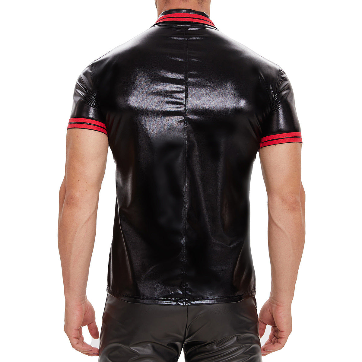 Galabris Men's Shiny Patent Leather T-Shirts Casual Slim Fit Leather Tops-252