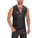 Galabris Men's Faux Leather Sleeveless Lace-Up Tank Top Muscle Shirt  -248