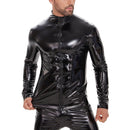 Galabris Men’s Faux Leather Full-zip Jacket Shiny Slim Fit Stretch Top-260