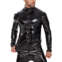 Galabris Men’s Faux Leather Full-zip Jacket Shiny Slim Fit Stretch Top-260