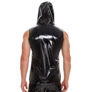 Galabris Men's Shiny Leather Tank Top Hoodies Shirts Sleeveless -246