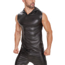 Galabris Men's Leather Tank Top Soft Matte Leather Hoodies Casual Vest-245