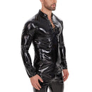 Galabris Men's Shiny Leather T-shirt Long Sleeve Lace Up Jacket Clubwear -256