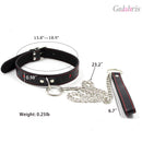 PU Leather Heart Cutout Collar with Chain Leash Adjustable BDSM Choker-015